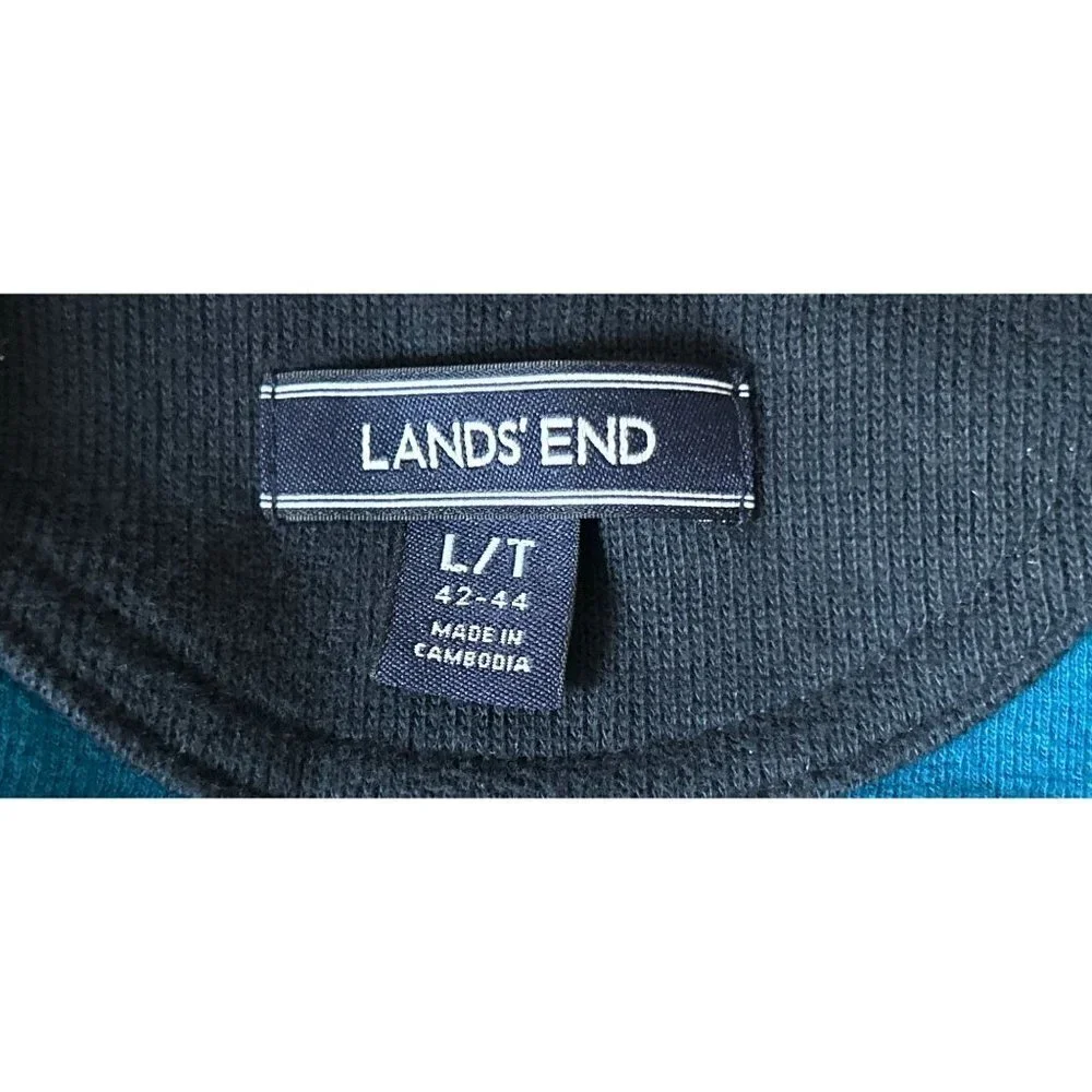 Men's Large Land's End 1/4 Zip Pullover Sweater 100% Cotton Blue